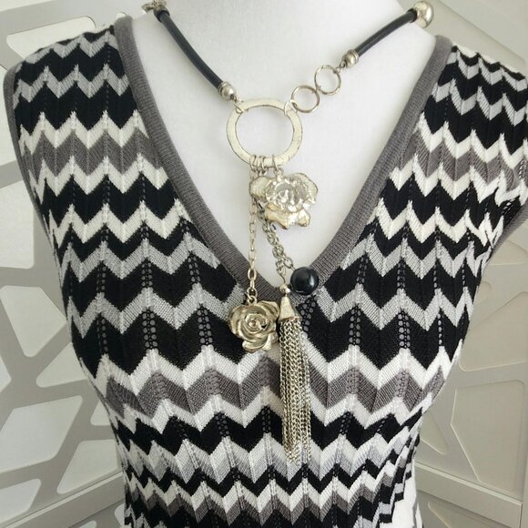 Womens Black & White Knit Midi Dress - Picture 1 of 6